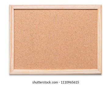 Blank Cork Board Mock Up With Corkboard Texture Background With Wooden Frame Hanging On White Wood Wall (isolated With Clipping Path) For Bulletin Pin-up Mockup, Memo Or Noticeboard Announcement