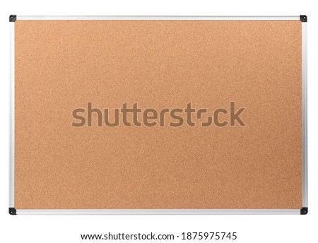 blank cork notice board with metal aluminum frame isolated on white background