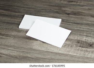 Blank Corporate Identity Package Business Card Envelope & Letter On Wood Floor.