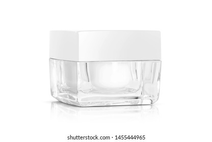 Blank Cosmetics Packaging Makeup Cream Pot For Product Design Mock-up Isolated On White Background With Clipping Path