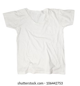 Blank Cotton T-shirt Isolated With Pocket On White Background