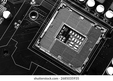 Blank CPU socket on mainboard background for design in your work computer concept. 