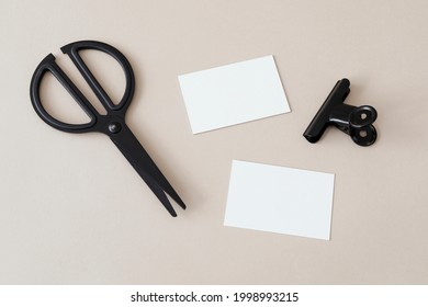 Blank Design Card And Black Scissors Mockup