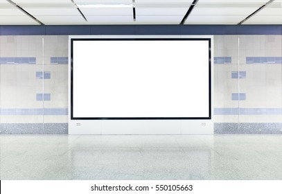 Blank Digital Advertisement Board With White Screen In Modern Subway