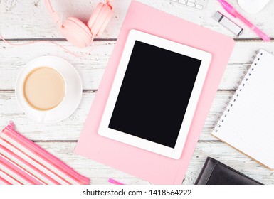 Blank Digital Tablet On Girly Feminine Desk