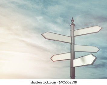 Blank directional sing road on the sky background