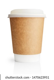 Blank Disposable Takeaway Coffee Cup Side View Isolated On White Background Including Clipping Path