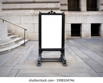 Blank Elegant Iron Poster Sign In Front Of Concrete City Building