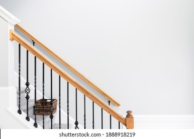 Blank Empty Gray Wall With Staircase, Entryway Mockup