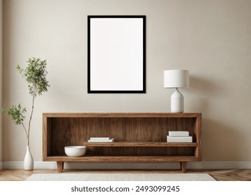 Blank empty picture frame mock-up. Artwork template in interior design