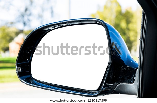 Blank empty screen Rearview car Mirror.\
Blank rear view mirror with a clipping path. Empty space for text\
or design. Empty copy space. Car\
detailing