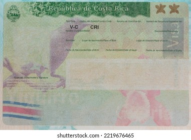 Blank empty travel costa rica visa stamp close up view