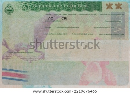 Blank empty travel costa rica visa stamp close up view