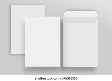 Blank Envelope C4 Mock Up And Blank Letterhead Presentation Template, Isolated Background