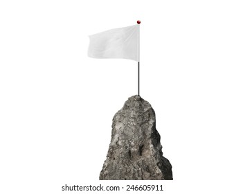 Blank Flag With The Mountain Peak Isolated On White Background