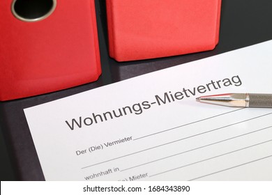 Blank Form Of A Rental Contract For An Apartment In German Letters With The German Word „Wohnungs-Mietvertrag“ (residential Rental Agreement) And Then, Subsequently „der Vermieter“ (the Landlord) „woh