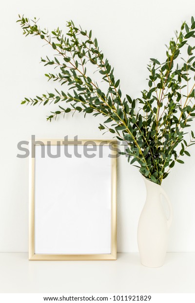 Blank Frame Mockup Branches Eucalyptus Vase Stock Photo Edit Now