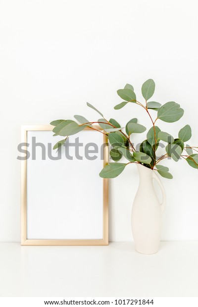 Blank Frame Mockup Branches Eucalyptus Vase Stock Photo Edit Now