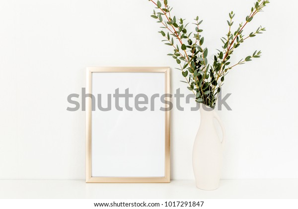 Blank Frame Mockup Branches Eucalyptus Vase Stock Photo Edit Now