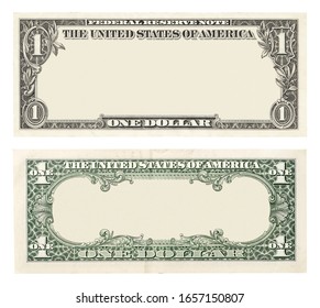 Blank Front And Back One Dollar Banknote. Isolated On White 