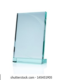 Blank Glass Award Plate Isolated On White Background With Clipping Path And Copy Space