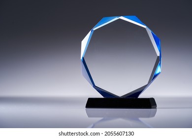 Blank Glass Trophy Mockup, Empty Acrylic Award Design Mock Up. Transparent Crystal Prize Plate Template. 