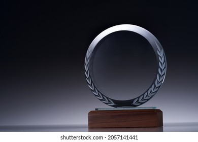 Blank Glass Trophy Mockup, Empty Acrylic Award Design Mock Up. Transparent Crystal Prize Plate Template. 