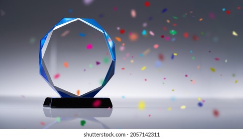 Blank Glass Trophy Mockup, Empty Acrylic Award Design Mock Up. Transparent Crystal Prize Plate Template. 