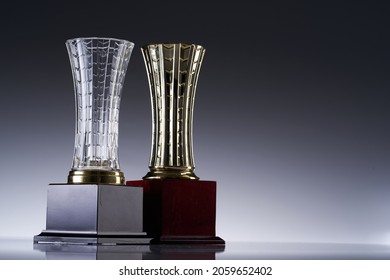 Blank Glass Trophy Mockup, Empty Acrylic Award Design Mock Up. Transparent Crystal Prize Plate Template. 