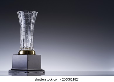 Blank Glass Trophy Mockup, Empty Acrylic Award Design Mock Up. Transparent Crystal Prize Plate Template. 