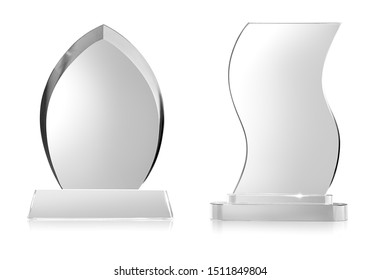 Blank Glass Trophy Mockup Isolated On White Background