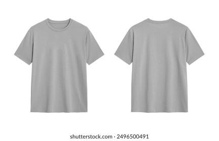 Blank gray t shirt front and back mockup, isolated on white background with clipping path. Ready for your design or artwork.