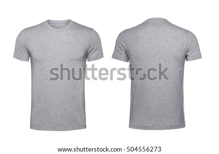 Blank gray t-shirt, front and back isolated on white background with clipping path