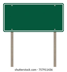 Blank Green Road Sign Or Empty Traffic Signs Isolated On White Background. Objects Clipping Path