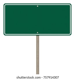 Blank Green Road Sign Or Empty Traffic Signs Isolated On White Background. Objects Clipping Path