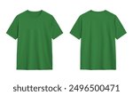 Blank Green T Shirt Front and Back Mockup, Empty Template For Your Design, Advertisement, Branding, Text or Logo. Isolated on White Background.