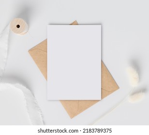 Blank Greeting Card With Envelopes For Greeting, Wedding Cards, Birthday Card, Mockup For Design