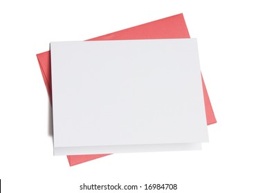 Blank Greeting Card On Top Of Colored Envelope Isolated On White Background