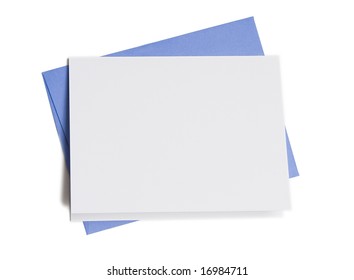 Blank Greeting Card On Top Of Colored Envelope Isolated On White Background