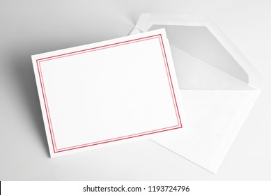 Blank Greeting Or Thank You Card With Red Frame And Envelope