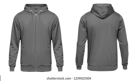 Blank grey male hoodie sweatshirt long sleeve with clipping path, mens hoody with zipped for your design mockup for print, isolated on white background. Template sport winter clothes. - Shutterstock ID 1239025504