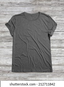 Blank Grey T-shirt On Wood Floor