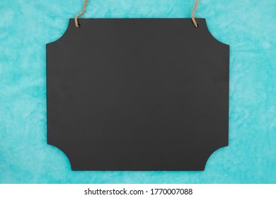 Blank Hanging Chalkboard Sign Blue Plush Material With Copy Space For Your Message