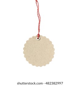 Blank Hanging Gift Tag Made From  Eco-friendly Kraft Paper With Red Twine - Isolated On White Background