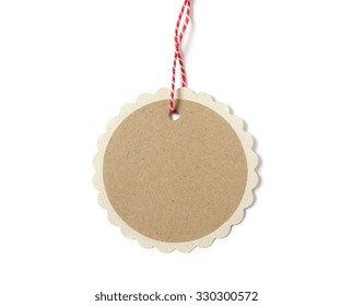 Blank Hanging Paper Gift Tag In Round Shape With Red Twine