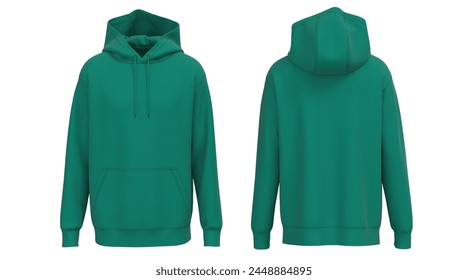 Blank hoodie, men's hooded jacket for your design, sweatshirt isolated on white background, 3d rendering