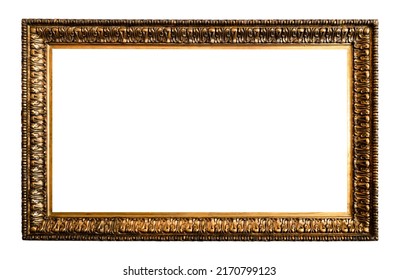 blank horizontal old dark gold wide picture frame cutout on white background