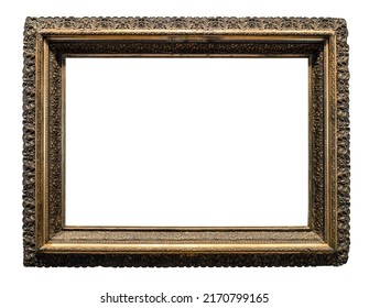 blank horizontal old wide bronze picture frame cutout on white background