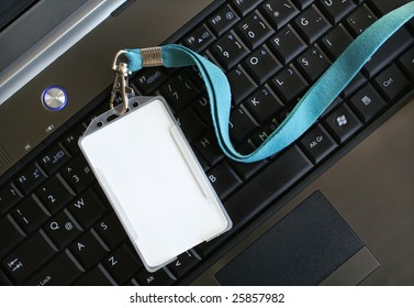 Blank ID Card / Badge On Laptop /notebook