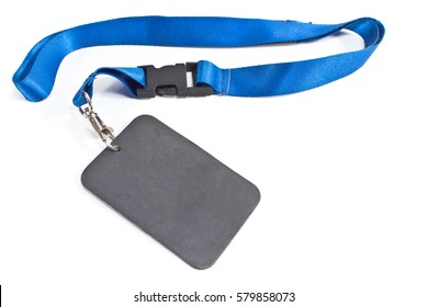 Blank ID Card Tag With Blue Ribbon  Isolated On White